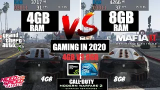 4GB vs 8GB Ram Gaming Test in 2020 | 4 Games Test