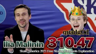 【圧勝300点越え】Ilia Malinin イリア・マリニン Skate America 2023 FS【エレメンツ解説】