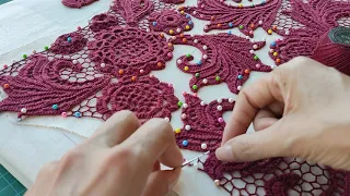 วิธีถักตาข่ายช่วงคอเสื้อค่ะ How to join the Motifs Irish Crochet top