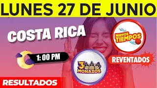 Sorteo 1:00pm Nuevos Tiempos y 3 Monazos Medio día del Lunes 27 de junio del 2022