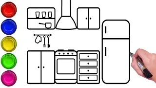 HOW TO DRAW KITCHEN SET FOR KIDS, GIRLS - HOW TO DRAW KITCHEN FOR KIDS - EASY DRAWING OF KITCHEN SET