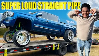 NEW Exhaust on WORLD's Squatted Gmc LIFTED TRUCK | *SUPER LOUD 6.2 MOTOR* STRAIGHT PIPED!