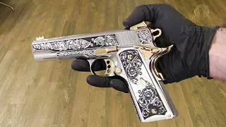 1911 COLT Competition 45 ACP, Hand Scroll Design, High Polished Stainless Steel & 24K Gold
