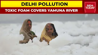 Toxic Foam Covers Yamuna River, Chhath Devotees' Holy Dip In Filthy Water | Delhi Pollution
