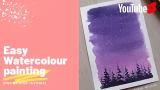 Watercolor landscape ideas for beginners step by step tutorial #youtubeshorts #shorts #easypainting