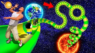 SHINCHAN AND FRANKLIN WENT TO SPACE THROUGH TUNNEL & TRIED SPIRAL CIRCLE MAZE WATER SLIDE CHALLENGE