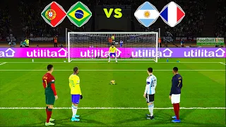 Portugal & Brazil vs Argentina & France || Ronaldo & Neymar vs Messi & Mbappe | Penalty Shootout PES