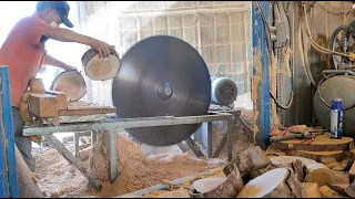 Process of Making wooden bowls In South Korea. Old Lumber Mill Factory In Korea.