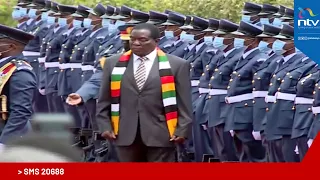 Zimbabwe's President Mnangagwa inspects guard of honour at State House, Nairobi