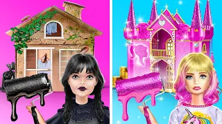 CASA DE MUÑECAS DE MERLINA VS ENID 🖤💝 Renovación de cuarto * Construí un cuarto secreto Por YayTime!