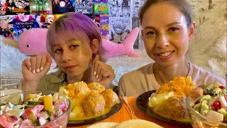 МУКБАНГ ПЮРЕ С ТЕФТЕЛЯМИ/🥗ЛЕТНИЙ САЛАТ/КОРЖИКИ С🥛МОЛОКОМ/ MUKBANG MASHED POTATOES with MEATBALLS