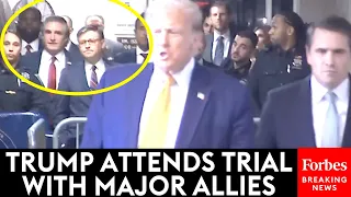 BREAKING: Trump—Flanked By Ramaswamy, Donalds, Johnson, And Burgum—Speaks To Reporters Before Trial
