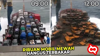 Detik² Mengerikan Kapal Kargo Raksasa Pengangkut Barang Mewah Ludes Terbakar Ditengah Laut