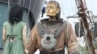 Little Girl Giant and Uncle hug and Girl dances - Titanic Story, Sea Odyssey Liverpool 2012 Day 2