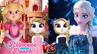 My Talking Angela 2 cosplay || Princess Peach 🍑 Vs Frozen ❄️ Elsa in Black 👗