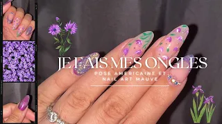 Je refais mes ongles 💜⎜Pose américaine et nail art fleurs mauve