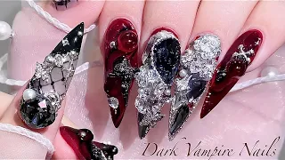 sub) Antique Vampire Nails!🥀🖤/🇰🇷Korean Nails / Extension Nails / Nail Art / Self-Nails / ASMR