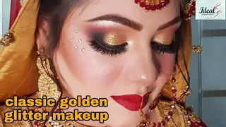 Classic golden glitter makeup by @KIRANSHAKIR| Idealbeautysalon