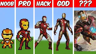 IRON MAN MARVEL Pixel Art Build in Minecraft ! Noob vs Pro vs Hacker vs God - Minecraft Animation