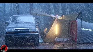 Thunderstorm Camping in a HUGE Motorcycle Tent - Lone Rider Overnight Adventure