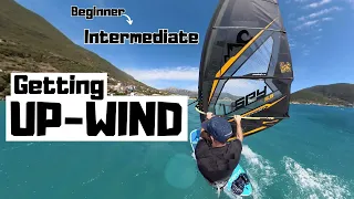 Intermediate Windsurfing- Getting UPWIND on a daggerboard-less board! #insta360 #windsurf