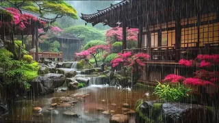 Enjoying Cozy Rain In Japanese Zen Garden With Gurgling Water 🌹 Suitable For Sleep and Relaxation