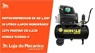 Motocompressor de Ar 1,5HP 20 Litros 6,6PCM Monofásico 127V Pratiko CSI 6,6/20  - SCHULZ-9150441-0
