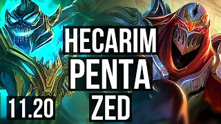 HECARIM vs ZED (JUNGLE) | Penta, Legendary, 15/3/7, 1.2M mastery, 400+ games | EUW Master | v11.20