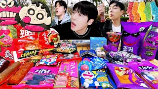 ASMR MUKBANG | NEW Color Food ! HONEY JELLY CANDY, NOODLES, Desserts, Hotdog. random challenge