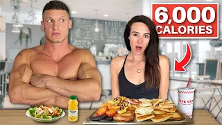 My wife tries my 6,000 CALORIE bulking diet