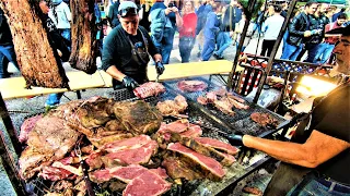 Italy Street Food Fest. Huge Grills with Mountains of Beef Steaks. 'Gusti di Frontiera' Gorizia