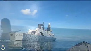 Phalanx Close in Weapons System firing exercise  - Type 45 destroyer HMS Dauntless