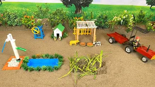 DIY Mini Farm Diorama with a House for Your Cow and Horse & Mini Hand Pump Water Supply for animals