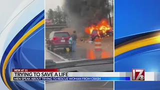 2 men describe efforts to save woman killed in fiery crash on I-40 in Wake County
