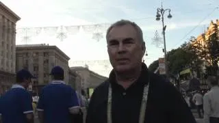 Mark Saggers reacts to the first red card at Euro 2012 from Kiev Fan Zone