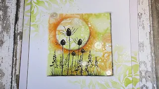 Silhouette Thistle on a Gel Press and Stencil background by Jo Rice #laviniastamps #cardmaking