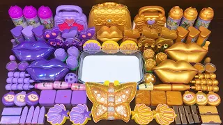 PURPLE vs GOLD ! Mixing Random into GLOSSY Slime ! Satisfying Slime Video #21   Yen DIY Slime