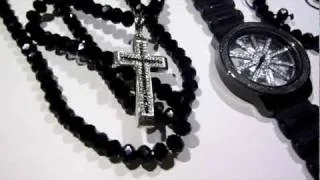 COMBO: $150 "Adjustable" Black Diamond bead type Chain + See-Thru Watch +Bracelet +Mini-Cross!