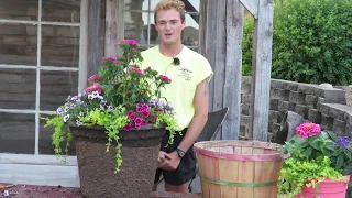 Colton demonstrating how to plant up a container using annuals Part 3