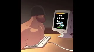 soldier from tf2 playing stepmania with his pecs