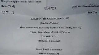 Chemistry | रसायन विज्ञान | B.Sc 1st Year 2023 Paper-1 Examination Paper 2023 | Main Exam Paper RU