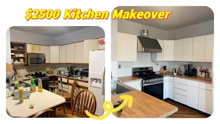 $ 2500 DIY Kitchen Makeover part 1| 橱柜改色｜新厨房台面 (自己切割)｜洗碗池换新｜抽油烟机（自己外墙打洞）｜橱柜安装｜新炉灶（适合中餐爆炒）