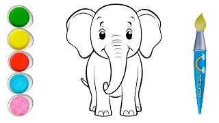 Elephant Drawing, Painting and Coloring for Kids & Toddlers | Drawing Basics  🌈🐘