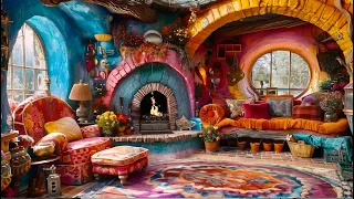 4K Inside The Easter Bunny's Cottage | TV Art Screensaver | Crackling Fireplace | Easter Ambience