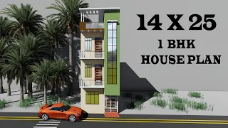 14 BY 25 HOUSE PLAN , 14*25 HOUSE ELEVATION , 15X25 1 BHK HOUSE PLAN