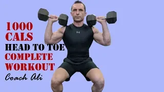 1000 Calories Full Body DUMBBELL Workout - Complete DB Workout with Coach Ali