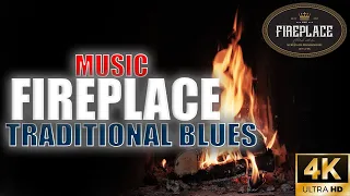 Traditional Blues Music Fireplace | Burning & crackling fire sounds | Premium | Ultra HD 4K.