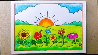 Fuler Bagan Drawing || Flower Garden Drawing || Very Easy Painting