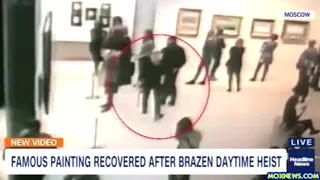 Security Camera Footage Of Man Stealing A Million Dollar Painting From Packed Moscow Museum!