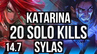 KATARINA vs SYLAS (MID) | 20 solo kills, Legendary, 55k DMG, 66% winrate, 33/4/2 | TR Diamond | 14.7